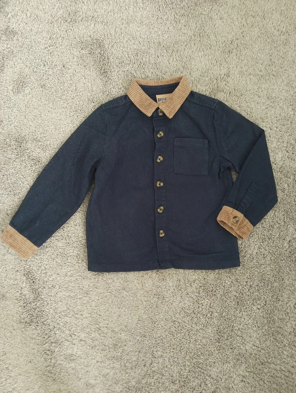 Toddler Boys Navy Jacket with Tan Corduroy Collar & Cuffs - Size 5T